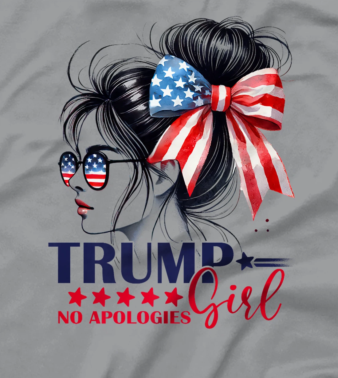 Trump Girl No Apologies American Flag Trump 2024 Messy Bun Premium T-Shirt
