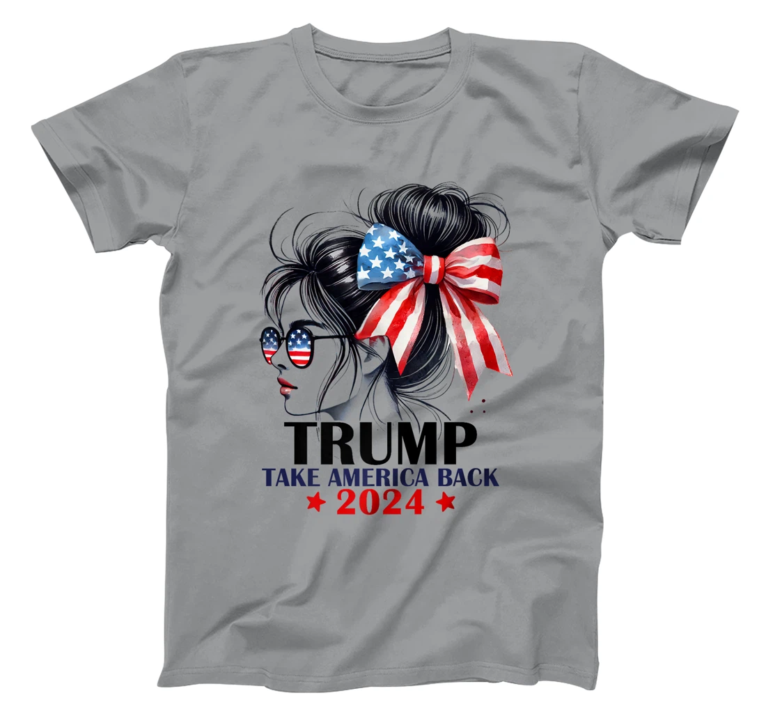 Trump 2024 Take America Back Messy Bun Girl American Flag Premium T-Shirt
