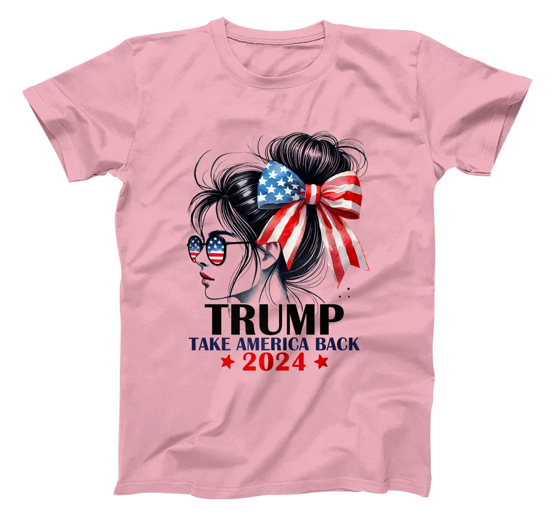 Trump 2024 Take America Back Messy Bun Girl American Flag Premium T-Shirt