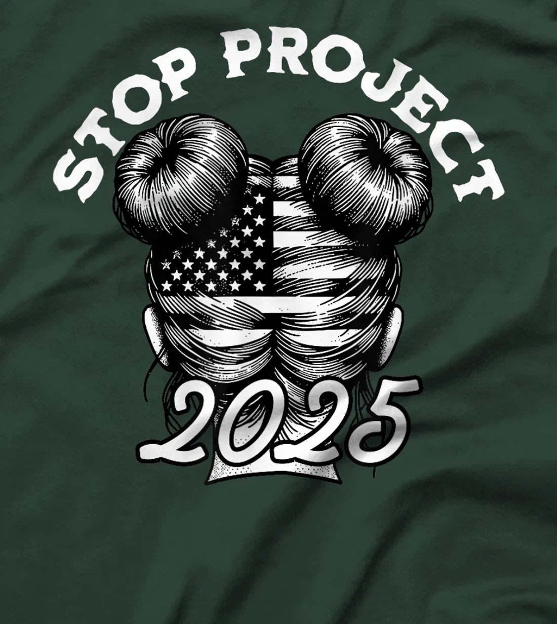 messy bun Stop Project 2025 Anti Trump american flag T-Shirt