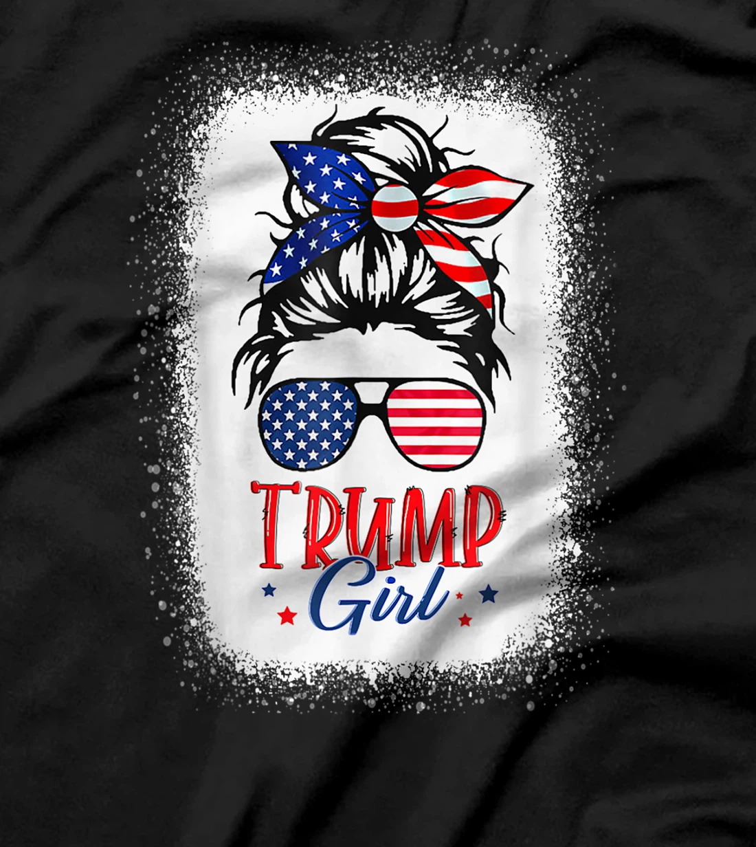 Trump Girl Messy Bun Trump 2024 Election American Flag T-Shirt