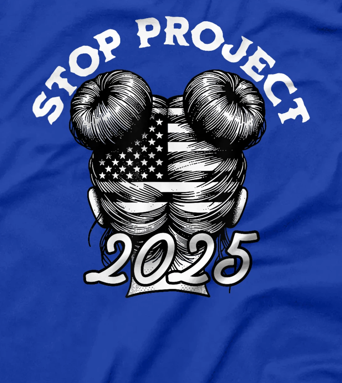 messy bun Stop Project 2025 Anti Trump american flag T-Shirt
