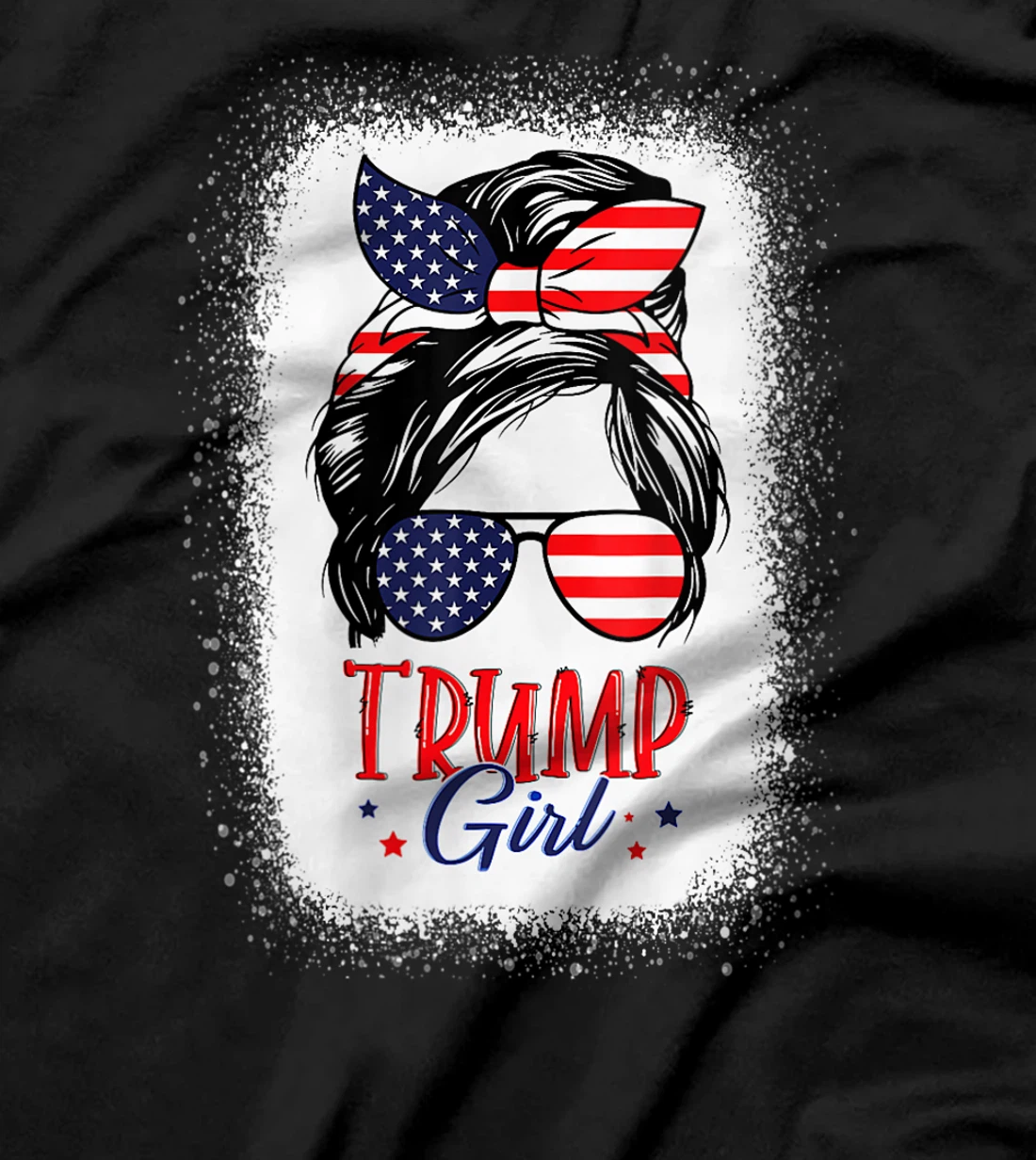 Womens Trump Girl Messy Bun Trump 2024 Election American Flag Funny T-Shirt