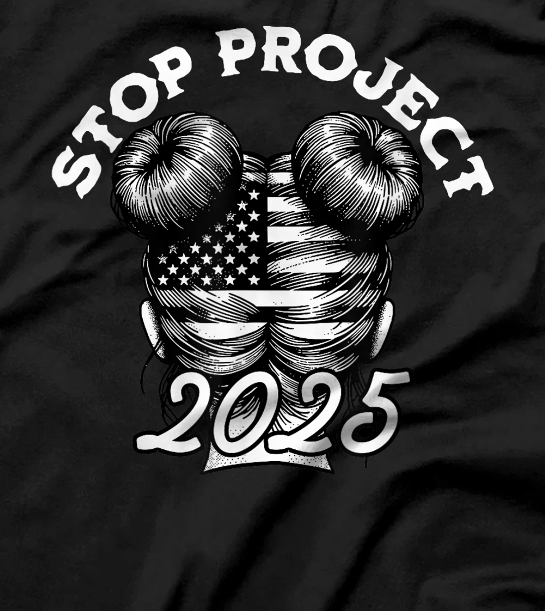 messy bun Stop Project 2025 Anti Trump american flag T-Shirt