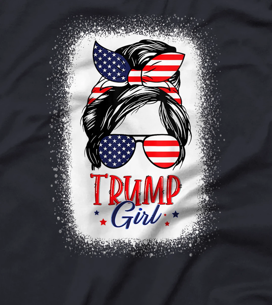 Womens Trump Girl Messy Bun Trump 2024 Election American Flag Funny T-Shirt