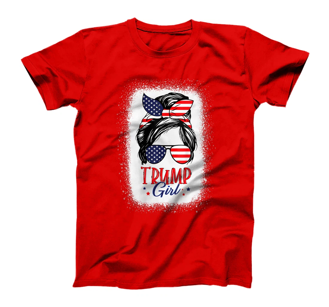 Womens Trump Girl Messy Bun Trump 2024 Election American Flag Funny T-Shirt
