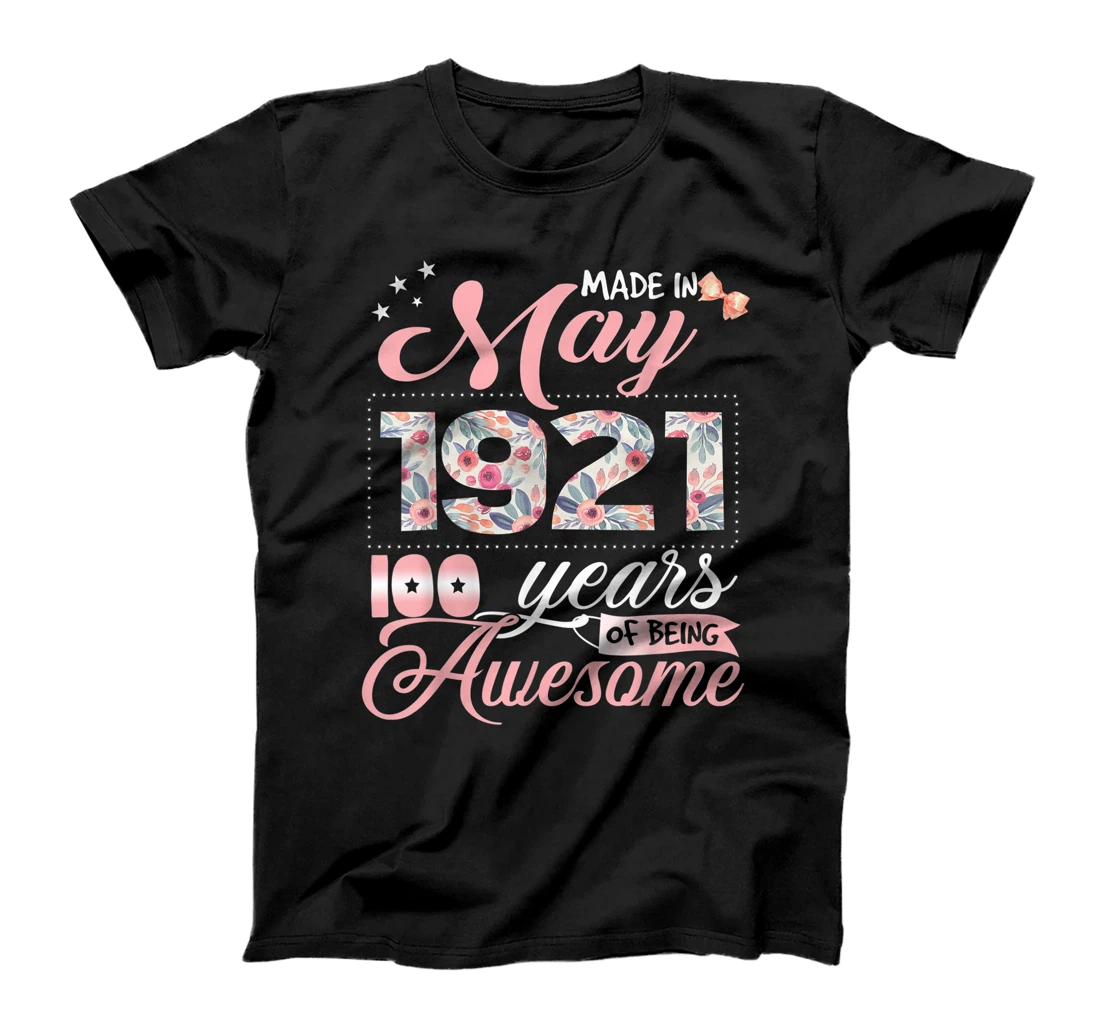 100th Birthday Floral Gift for Womens Born in May 1921 T-Shirt