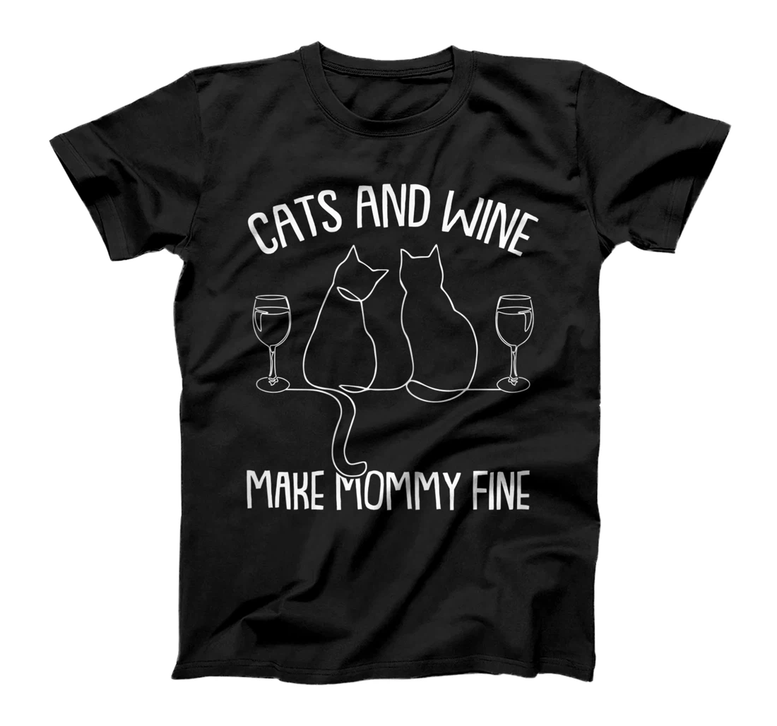 Womens Cats And Wine Mommy Funny Drinking Kitten Lover Mama Mother T-Shirt