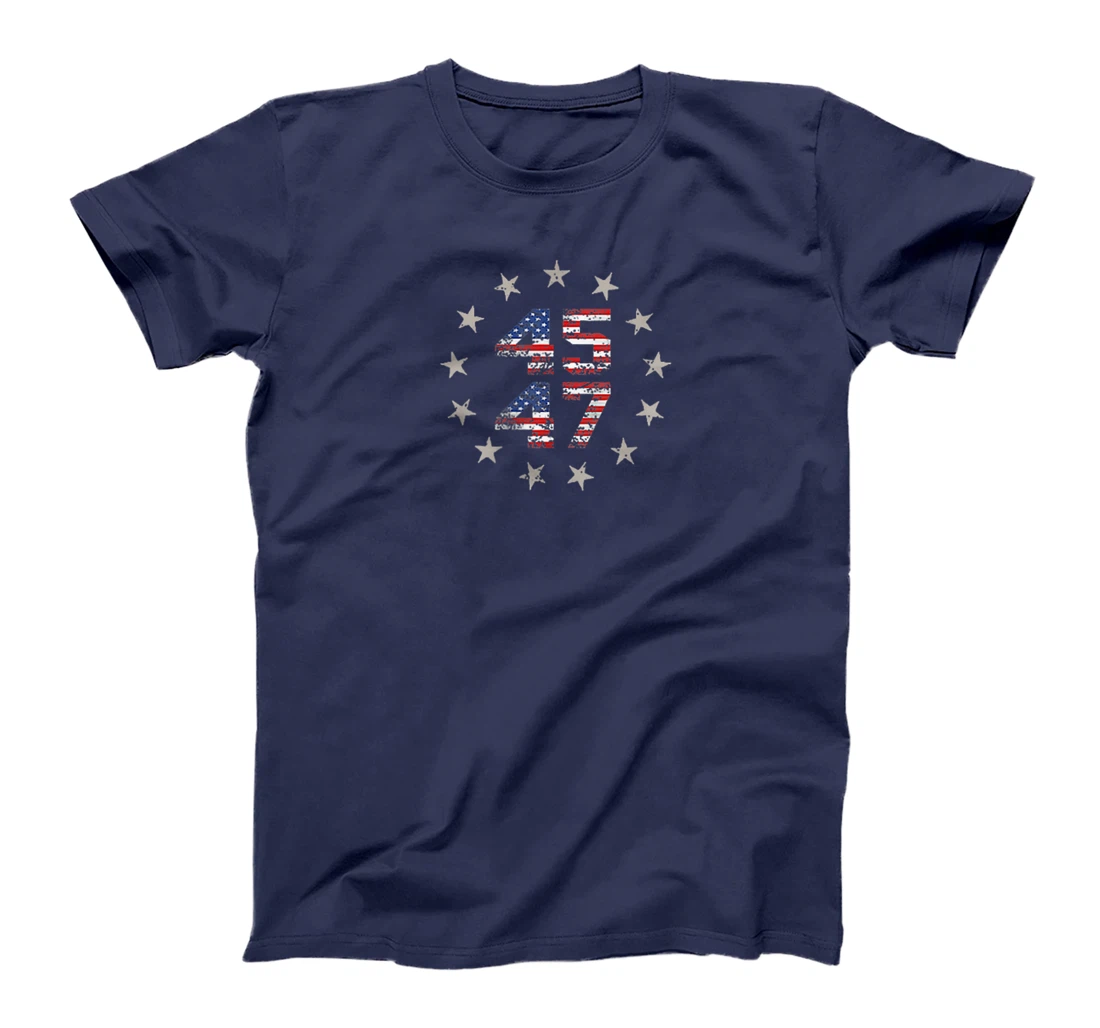 Two Side 45 47 Trump 2024 American Flag (on back) T-Shirt