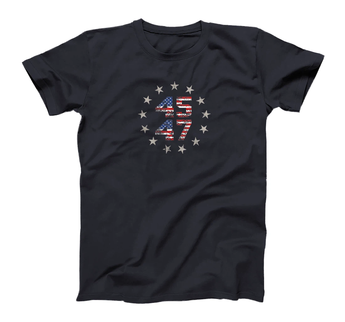 Two Side 45 47 Trump 2024 American Flag (on back) T-Shirt