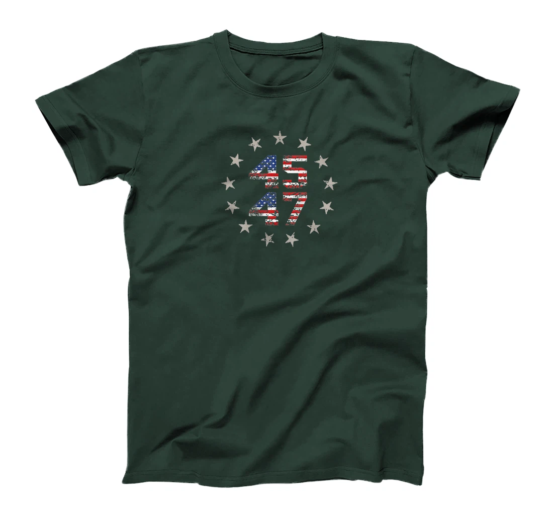 Two Side 45 47 Trump 2024 American Flag (on back) T-Shirt