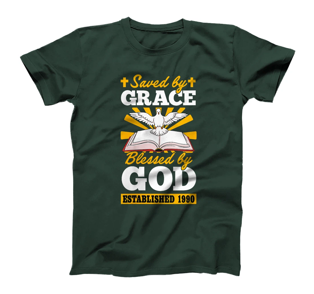 Womens Served By Grace Blessed By God Established 1990 Birth Year T-Shirt