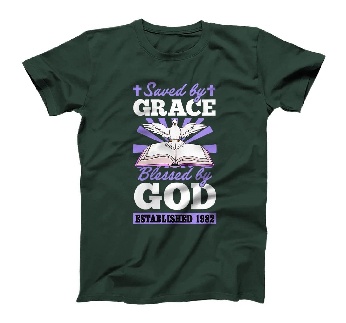 Womens Served By Grace Blessed By God Established 1982 Birth Year T-Shirt