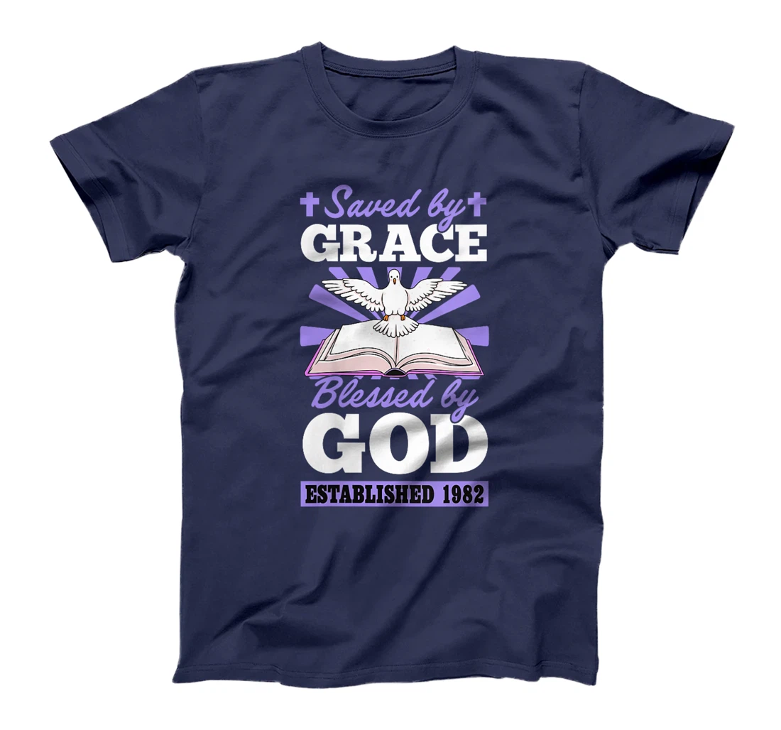 Womens Served By Grace Blessed By God Established 1982 Birth Year T-Shirt