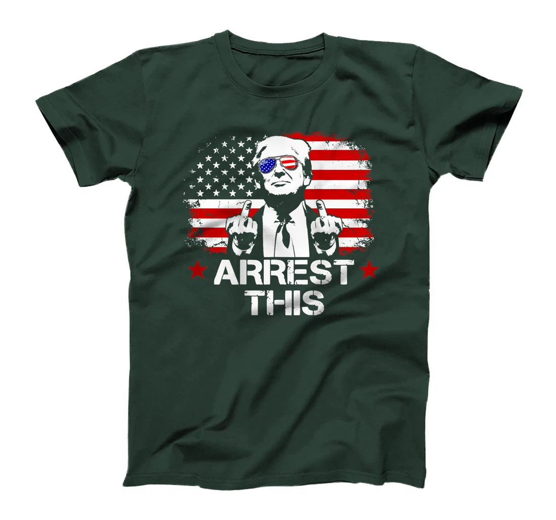 Arrest This Trump Fingers Pro Trump Flag American (On Back) T-Shirt