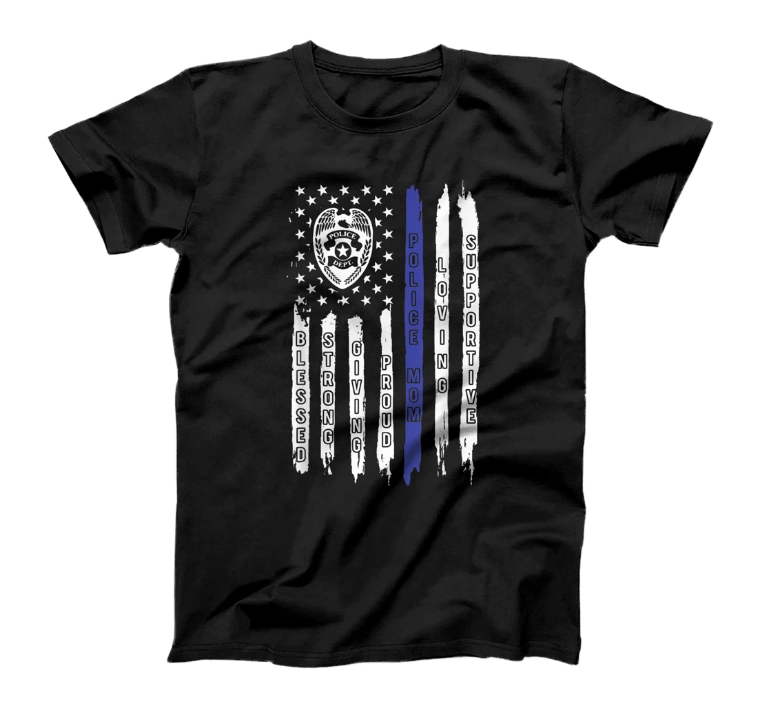 Police Mom American Flag Independence Day T-Shirt