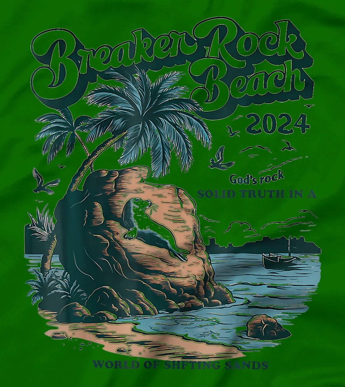 Breaker Rock Beach God's Rock Solid Beach Vbs 2024 Retro T-Shirt
