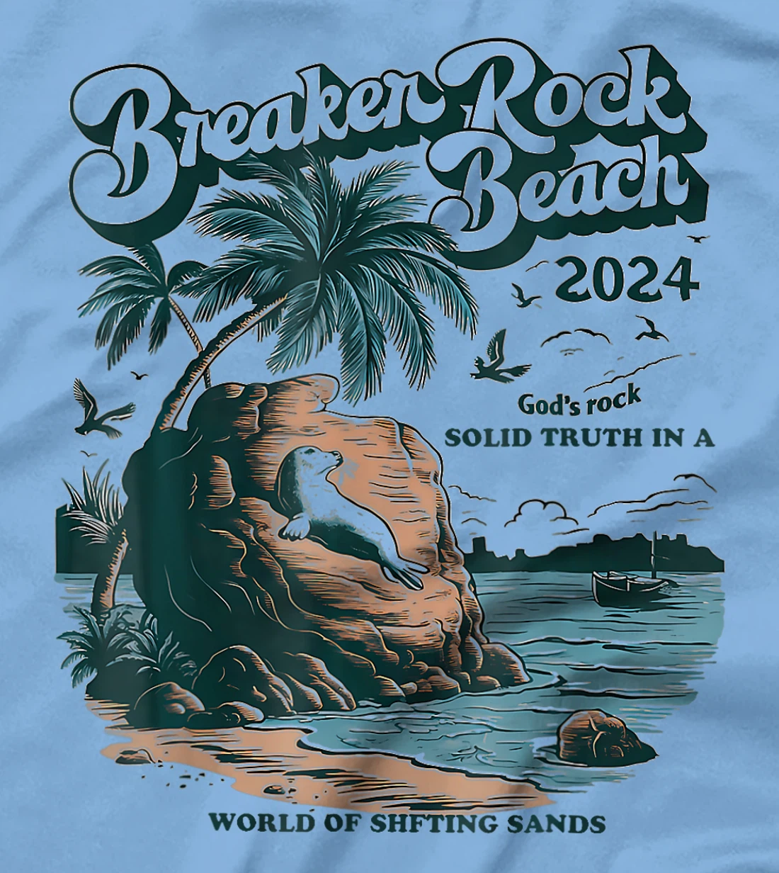 Breaker Rock Beach God's Rock Solid Beach Vbs 2024 Retro T-Shirt