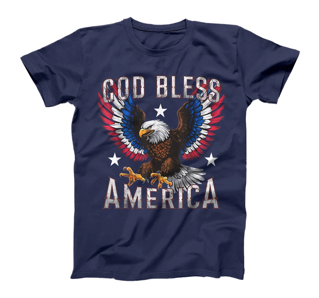 Womens God Bless America Flying Eagle American Flag 4th of July T-Shirt