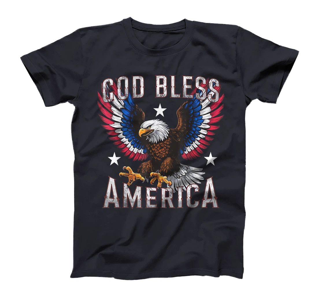 Womens God Bless America Flying Eagle American Flag 4th of July T-Shirt