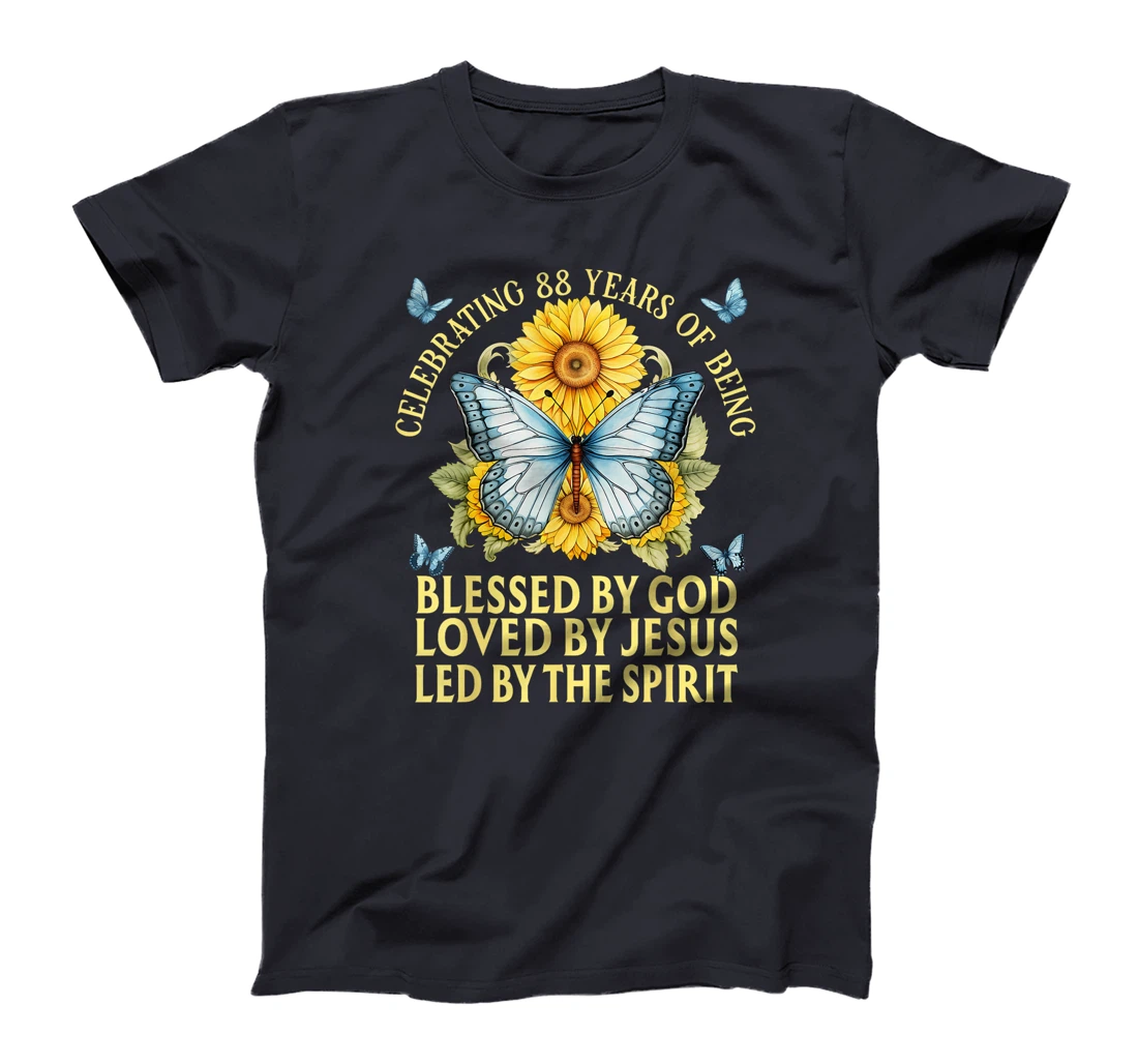 Womens Blessed By God For 88 Years Butterfly With Sunflowers T-Shirt