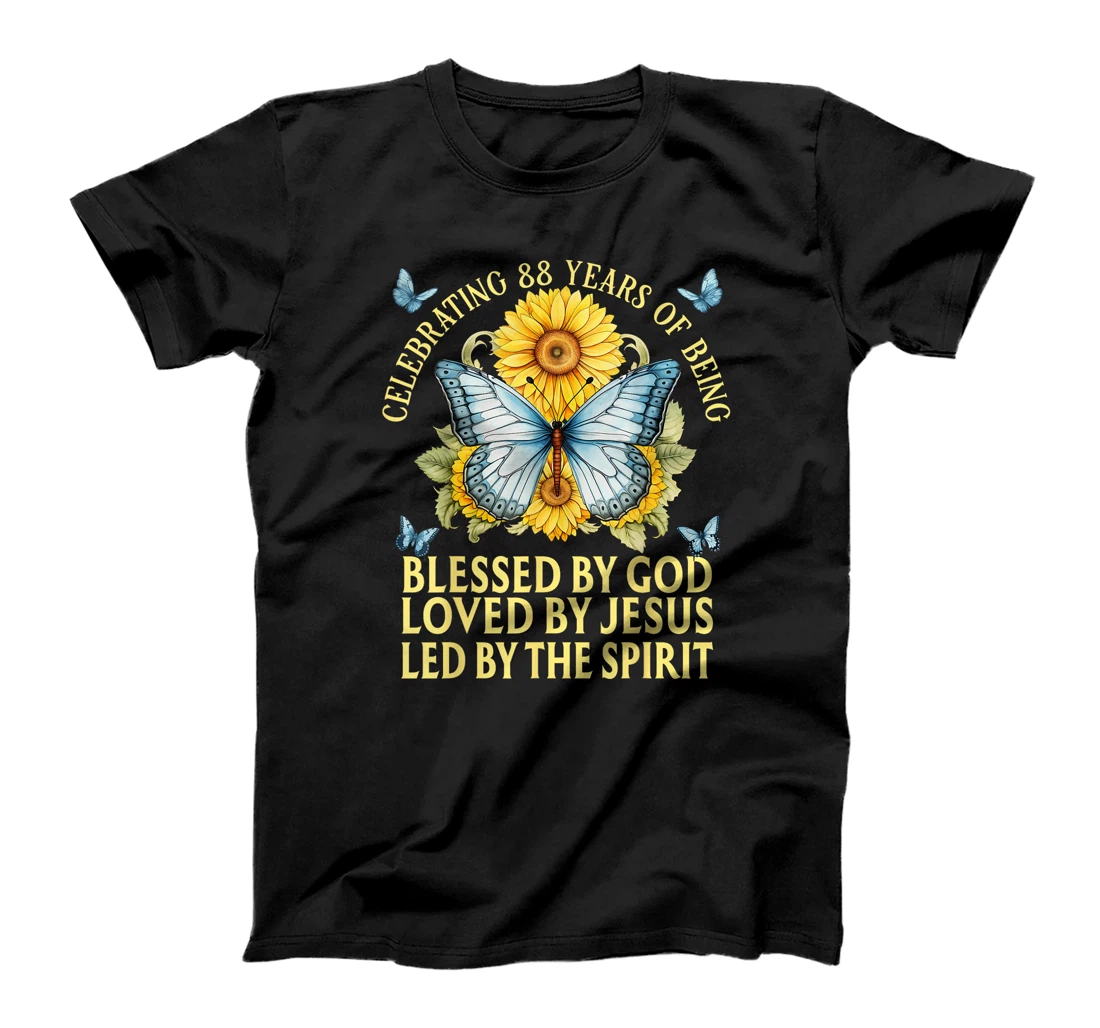 Womens Blessed By God For 88 Years Butterfly With Sunflowers T-Shirt