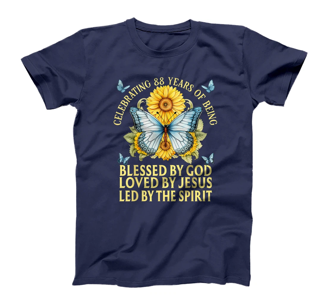 Womens Blessed By God For 88 Years Butterfly With Sunflowers T-Shirt