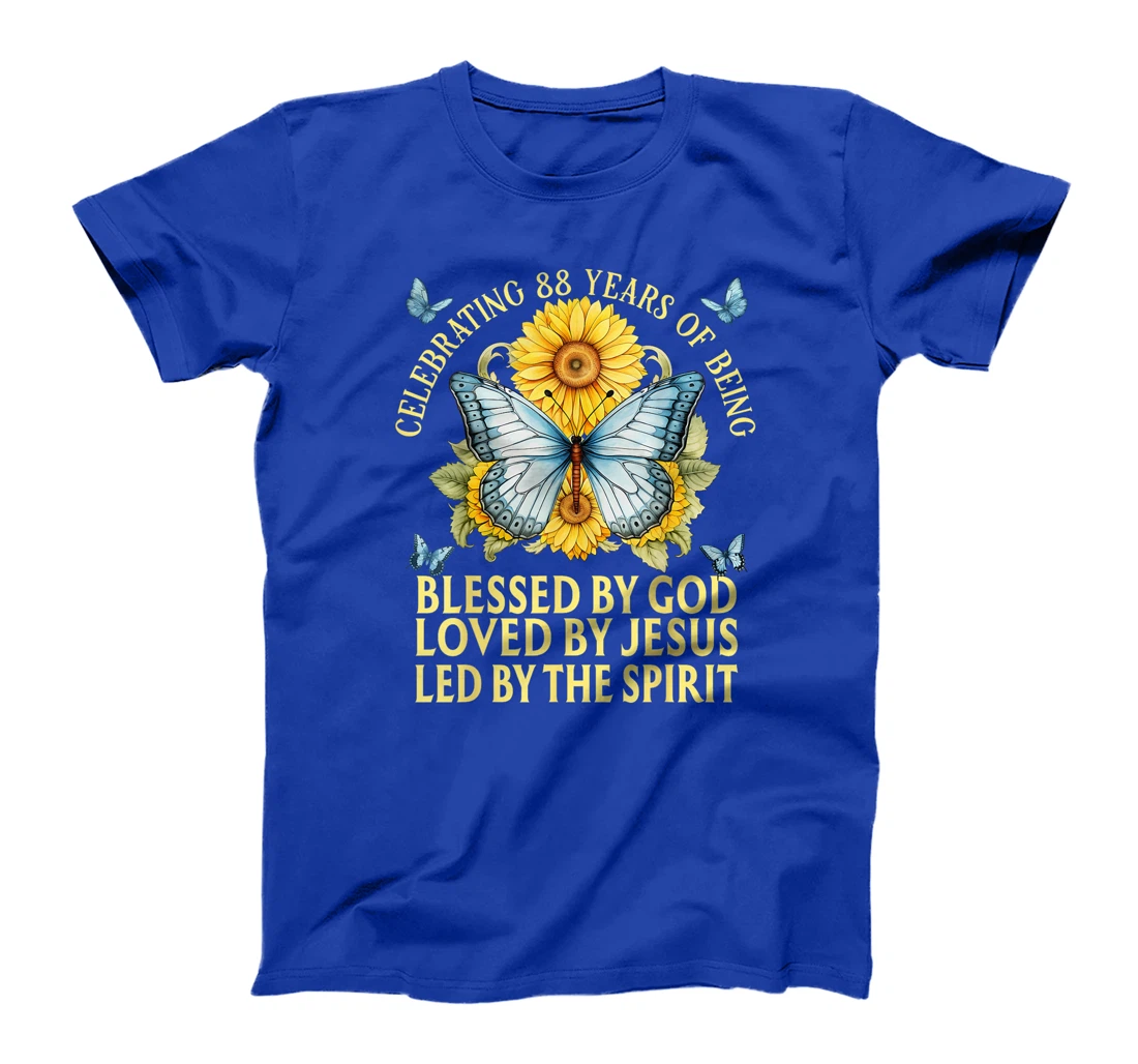 Womens Blessed By God For 88 Years Butterfly With Sunflowers T-Shirt