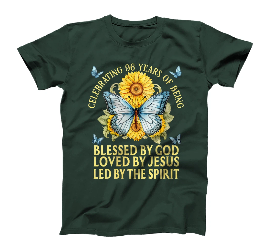 Womens Blessed By God For 96 Years Butterfly With Sunflowers T-Shirt