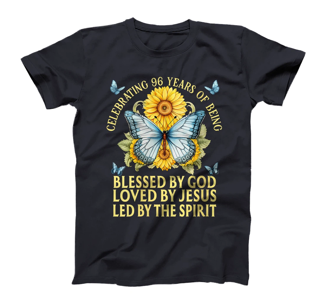 Womens Blessed By God For 96 Years Butterfly With Sunflowers T-Shirt