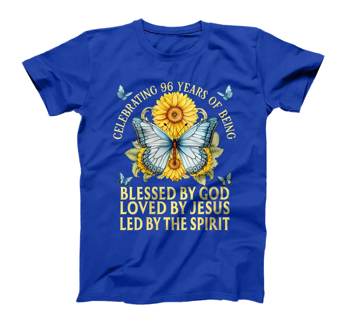 Womens Blessed By God For 96 Years Butterfly With Sunflowers T-Shirt