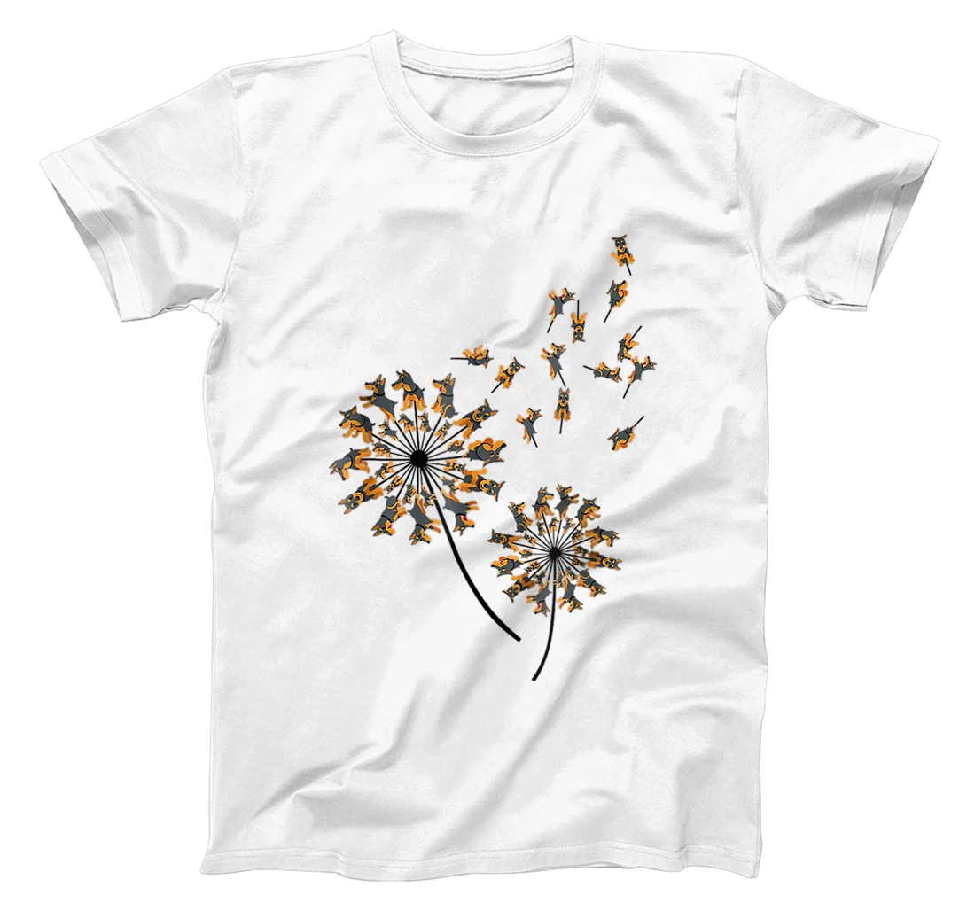 Doberman Flower Fly Dandelion Funny Dog Lover For Mom Men T-Shirt