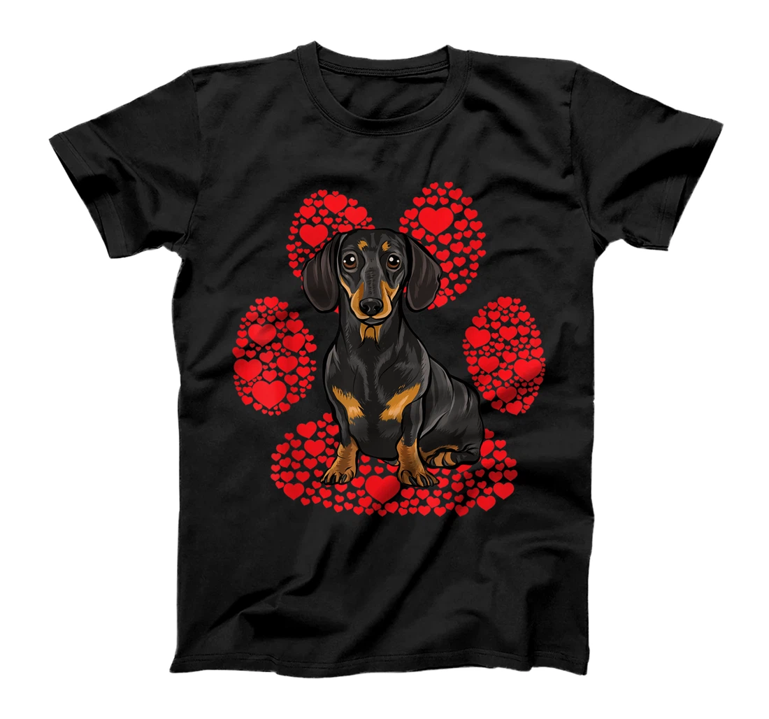 Black Dachshund Valentines Day Dog Love Paw T-Shirt