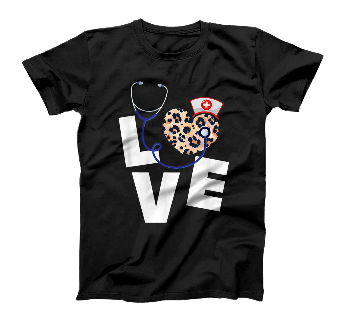 Medical Nurse Valentine Day Leopard Pattern Gift T-Shirt