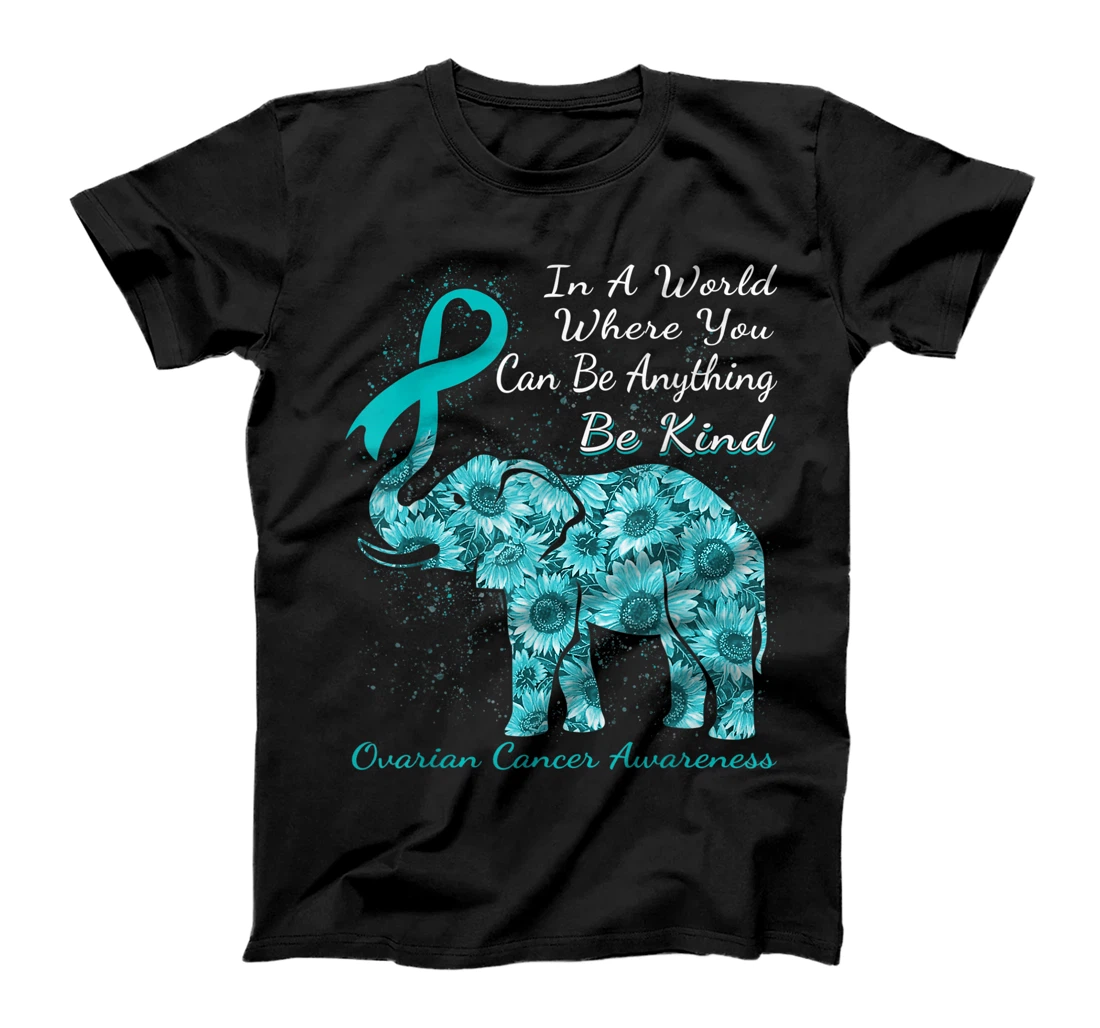 Ovarian Cancer Awareness Sunflower Elephant Be Kind T-Shirt