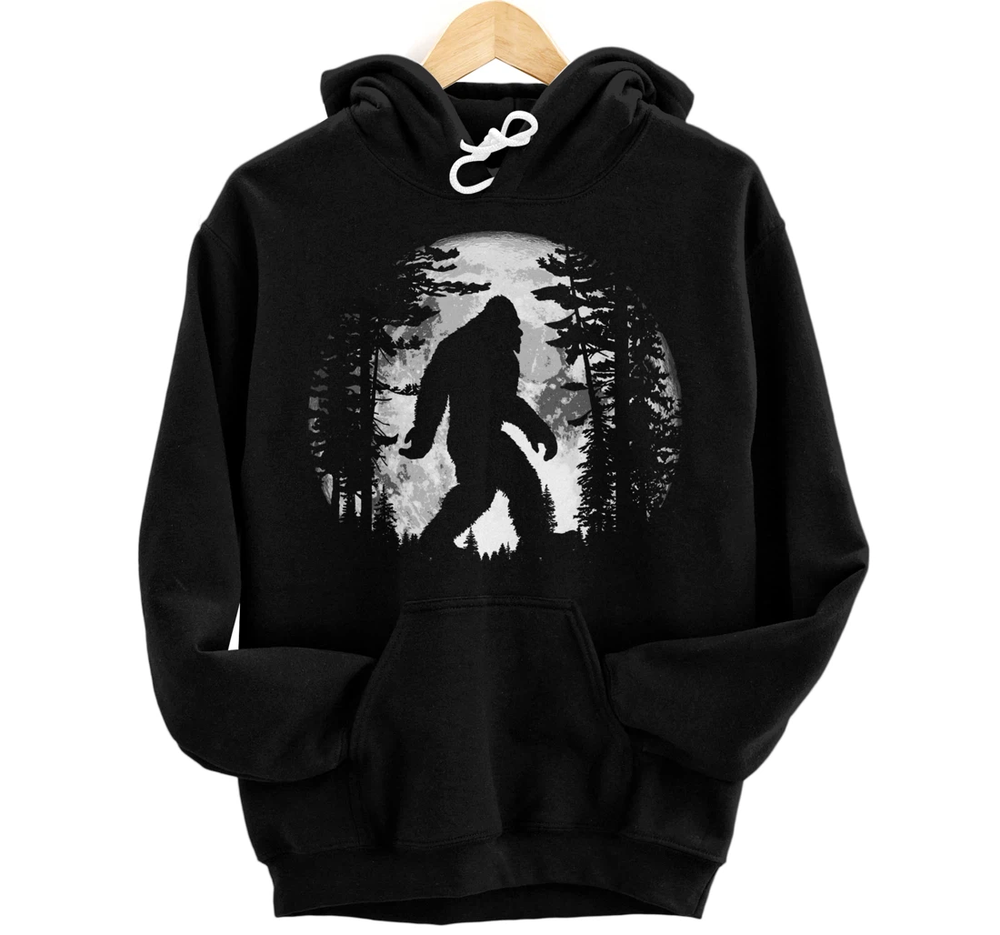 Bigfoot Night Stroll Cool Full Moon & Tree Tunnel Sasquatch Pullover Hoodie