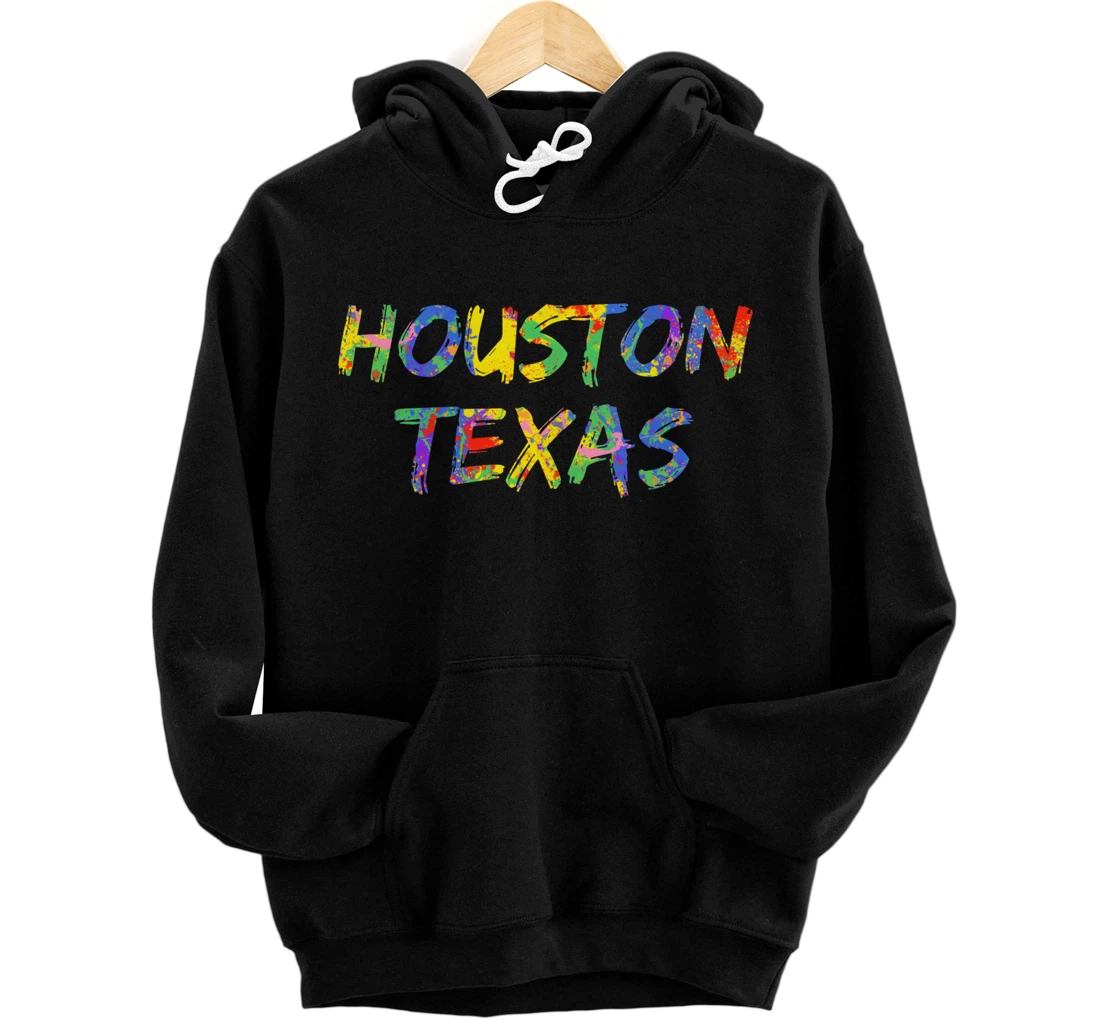 Colorful Rainbow TX Artwork State Pride Gift Houston Texas Pullover Hoodie