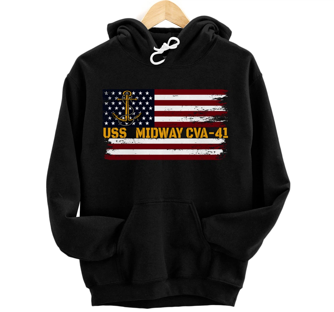 Aircraft Carrier USS Midway CVA-41 Veterans Day Father's Day Pullover Hoodie