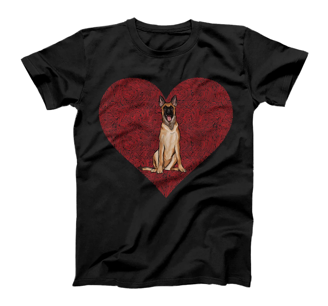 Belgian Malinoi Valentines Day Dog Love Fingerprint T-Shirt