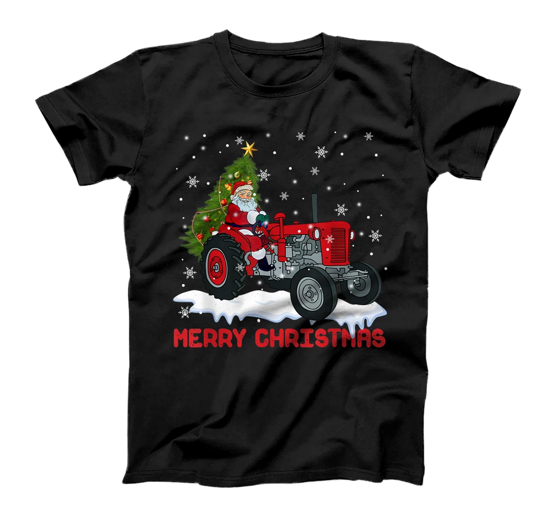 Santa Riding Tractor Christmas Tree Merry Christmas Costume T-Shirt