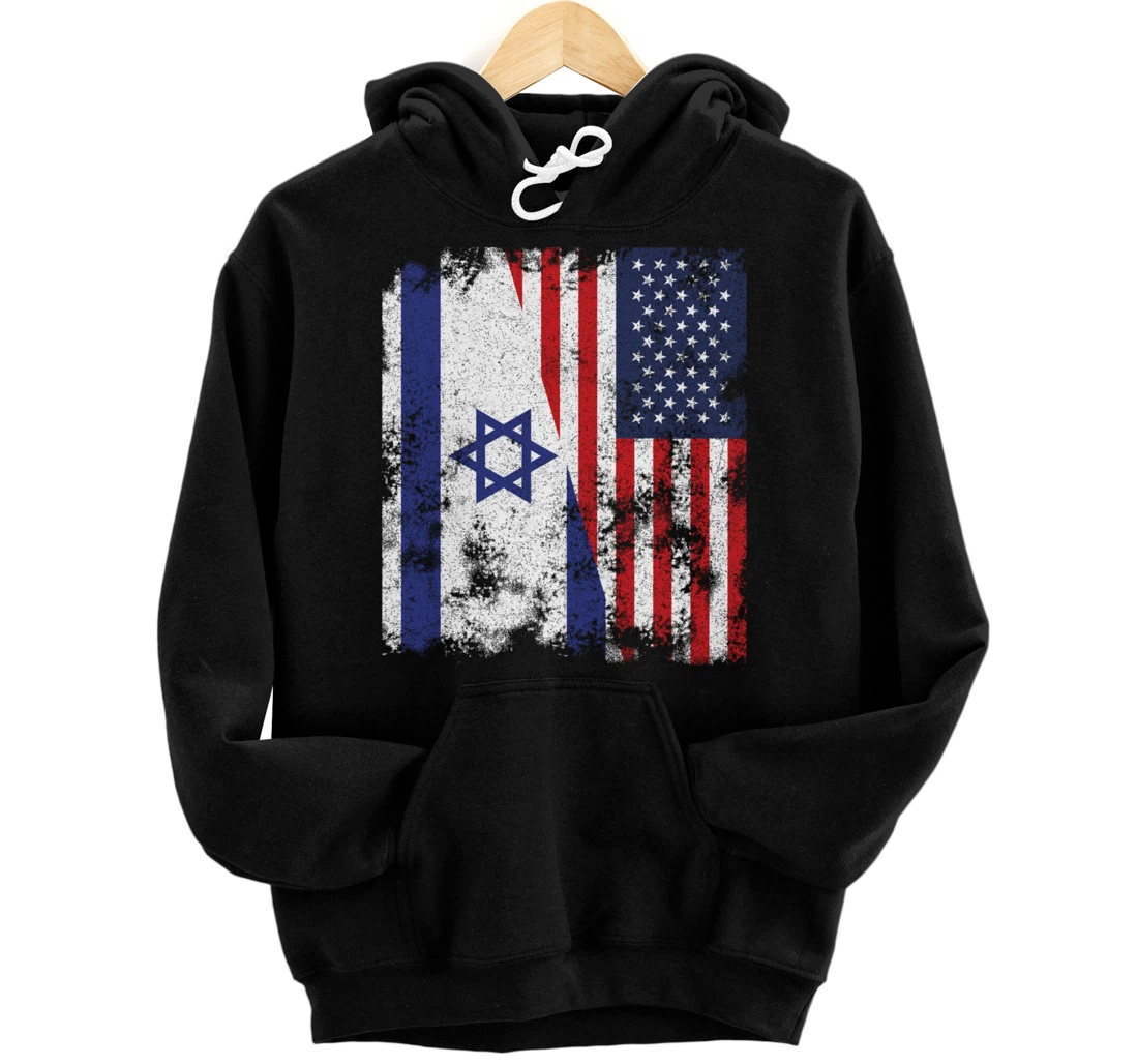 Israel USA Flag Distressed - Half American Pullover Hoodie