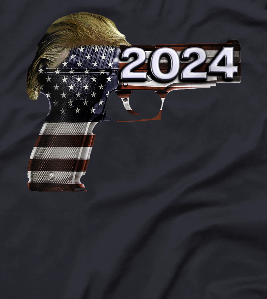 Womens Donald Trump 2024 Funny Political US Flag Gun Shirt T-Shirt