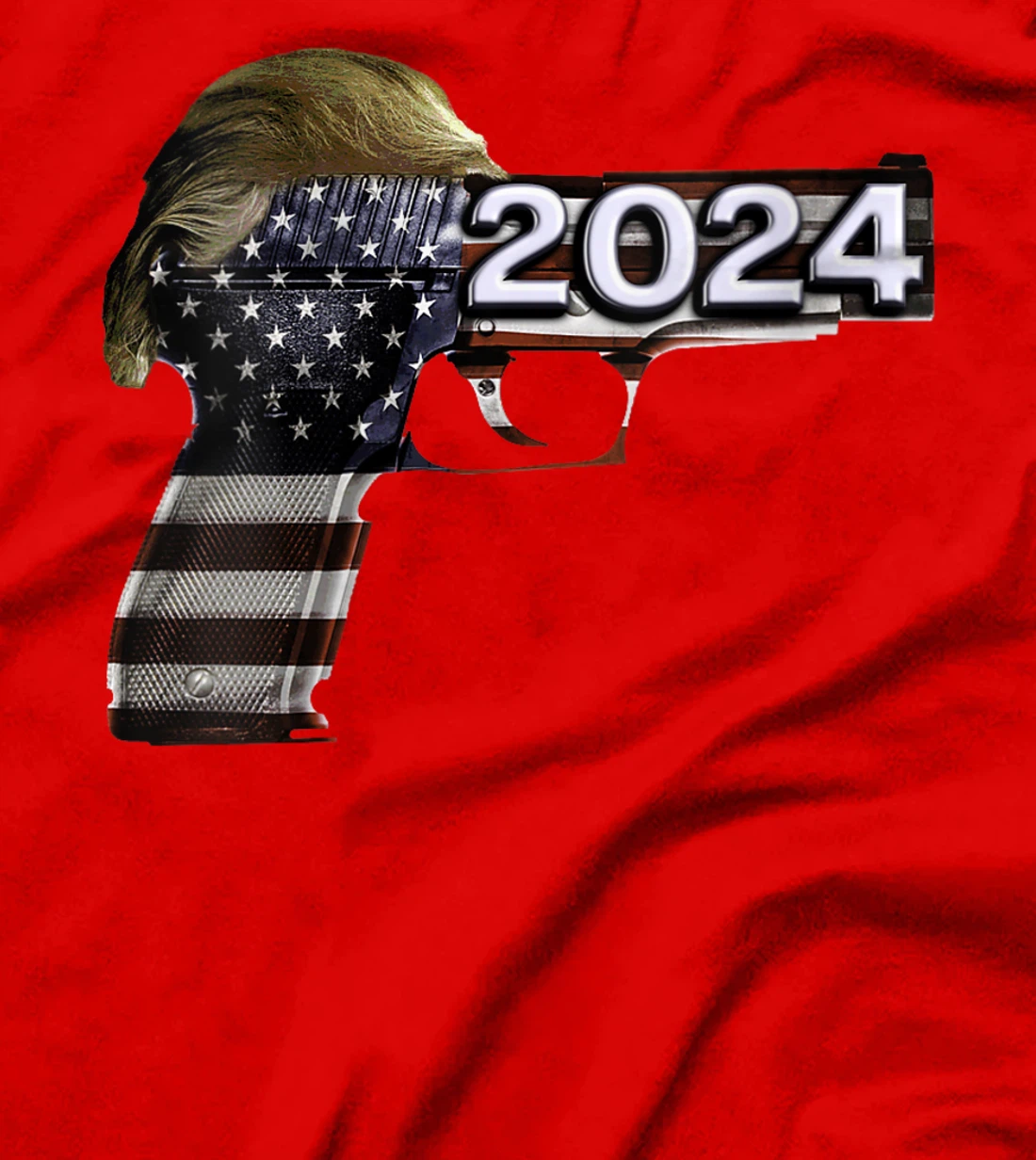 Womens Donald Trump 2024 Funny Political US Flag Gun Shirt T-Shirt