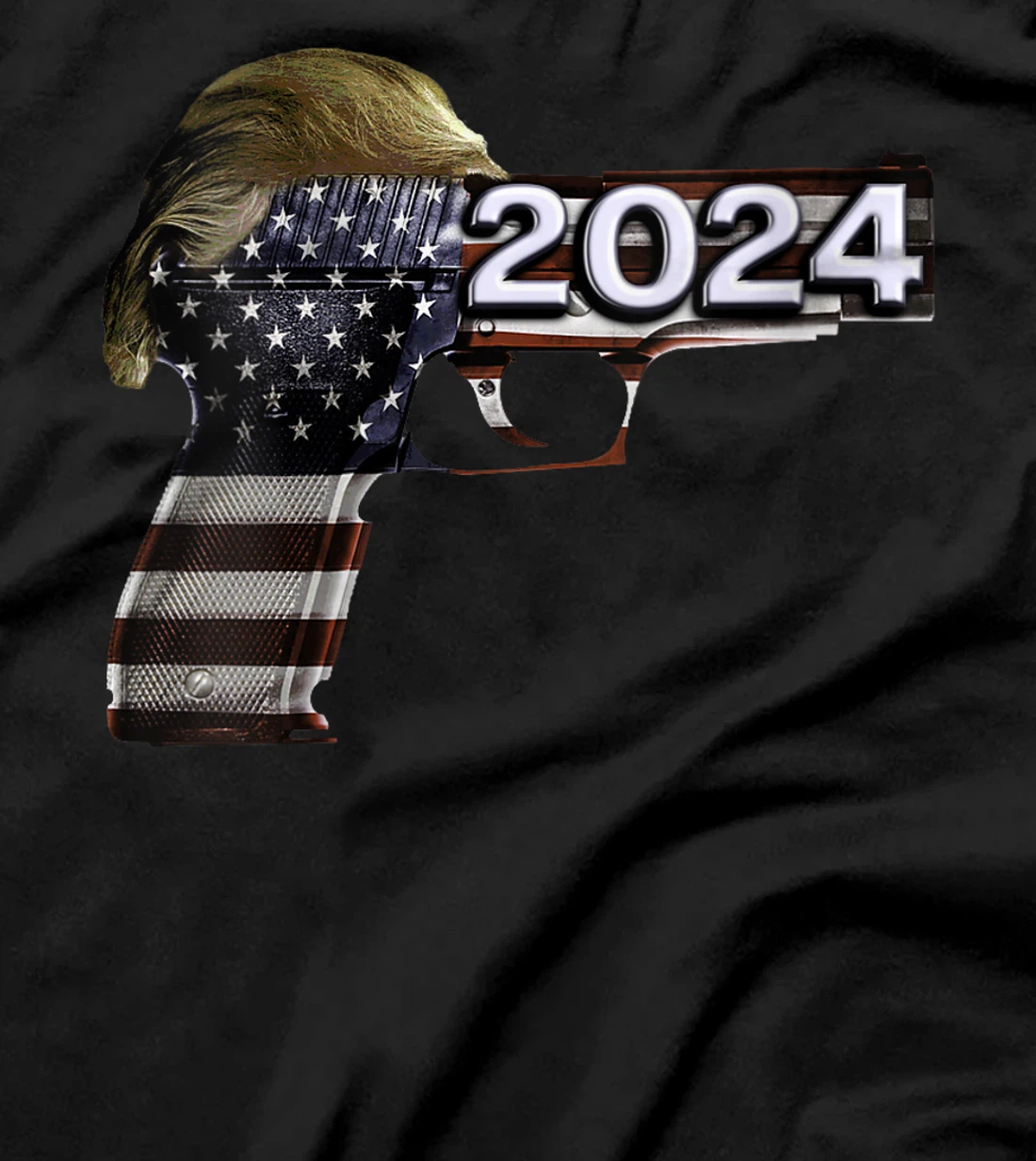 Womens Donald Trump 2024 Funny Political US Flag Gun Shirt T-Shirt