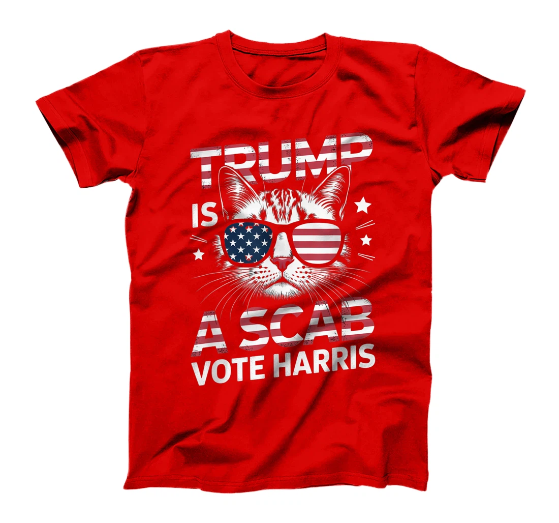 Trump Is A Scab Vote Harris Funny Cat Lovers USA Flag T-Shirt