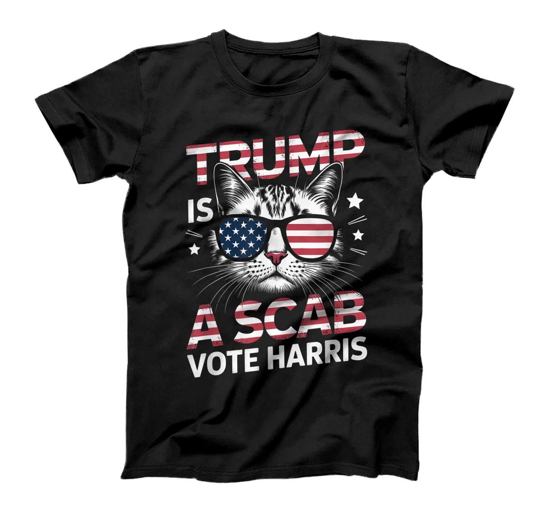 Trump Is A Scab Vote Harris Funny Cat Lovers USA Flag T-Shirt