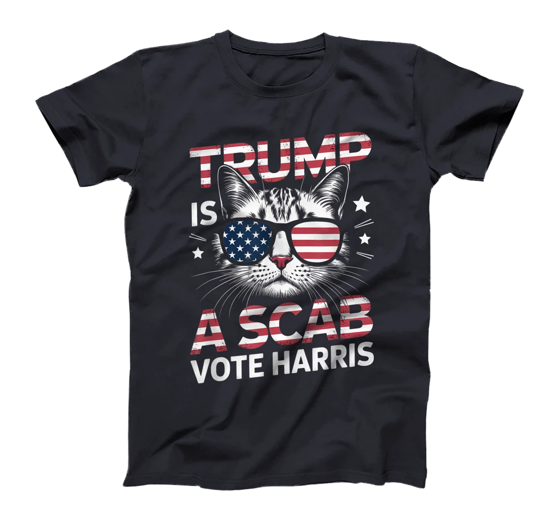 Trump Is A Scab Vote Harris Funny Cat Lovers USA Flag T-Shirt