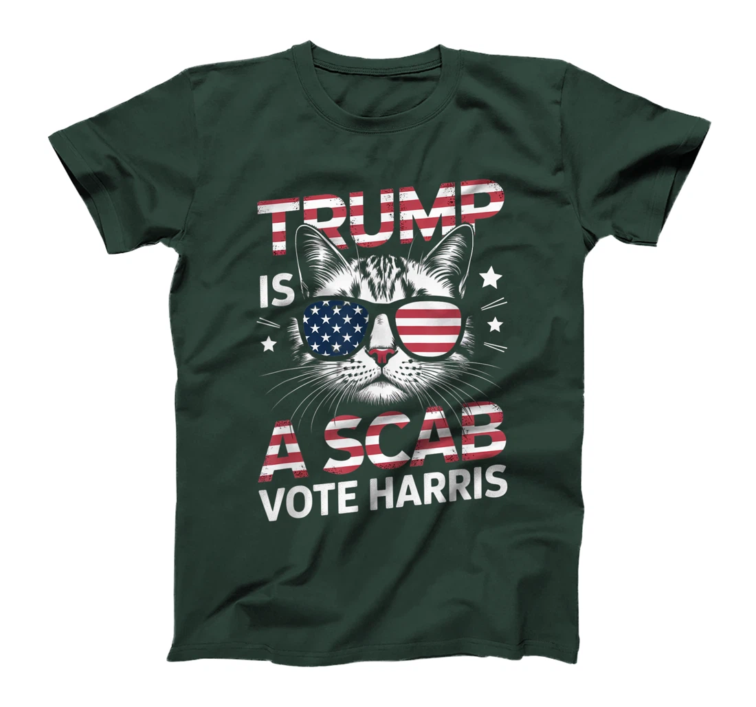 Trump Is A Scab Vote Harris Funny Cat Lovers USA Flag T-Shirt