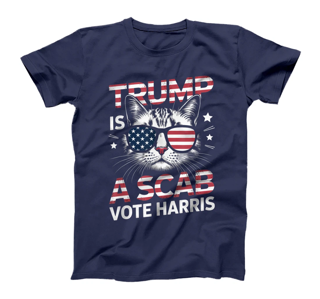 Trump Is A Scab Vote Harris Funny Cat Lovers USA Flag T-Shirt