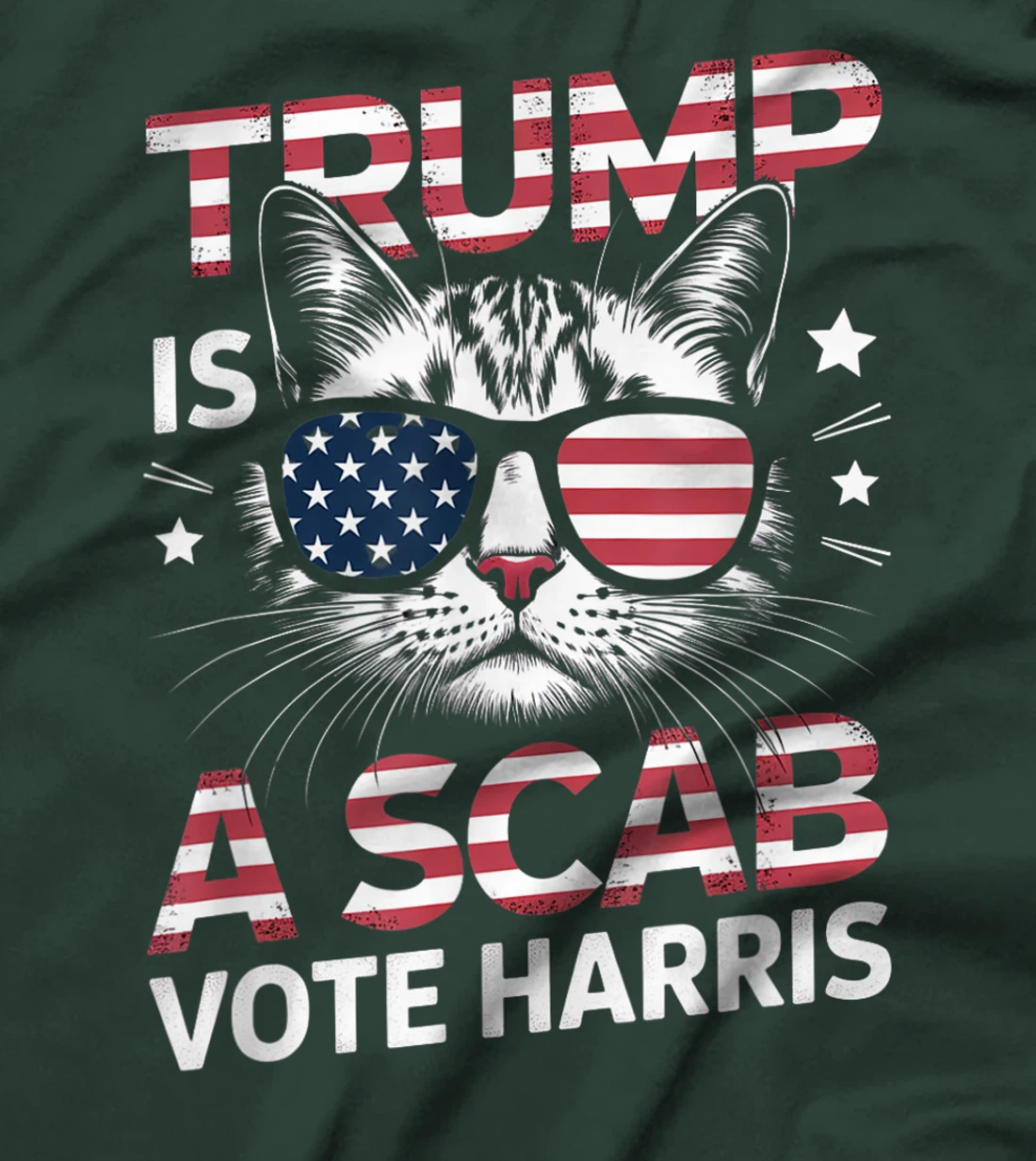 Trump Is A Scab Vote Harris Funny Cat Lovers USA Flag T-Shirt